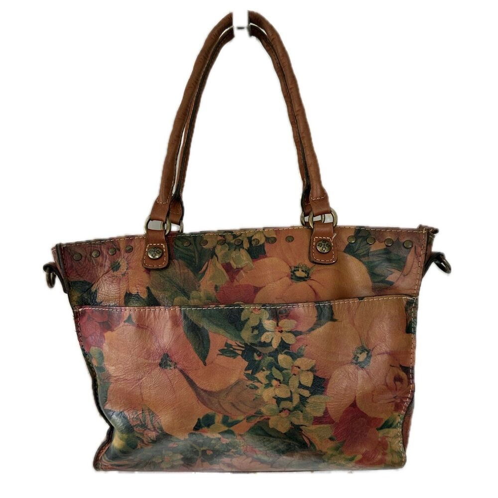 Patricia Nash Navelli Floral Cognac Heritage Italian Leather Tote Shoulder Bag